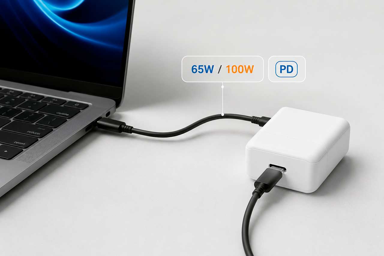 USB-C Power Delivery зарядка для ноутбука с кабелем нужной мощности