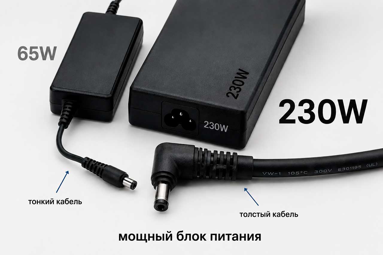 DC кабель для мощного блока питания ноутбука 180W 230W с толстым проводом и усиленным штекером