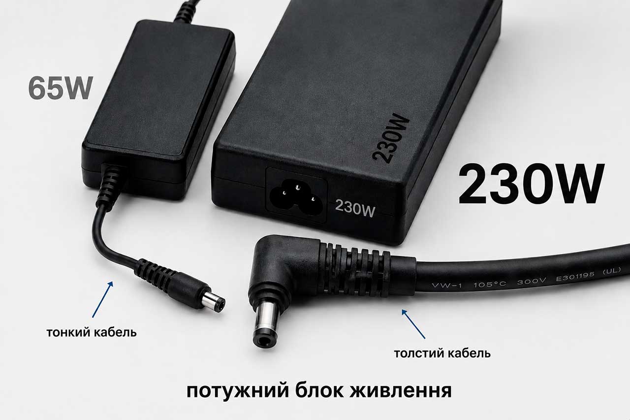DC кабель для потужного блока живлення ноутбука 180W 230W з товстим проводом і посиленим штекером
