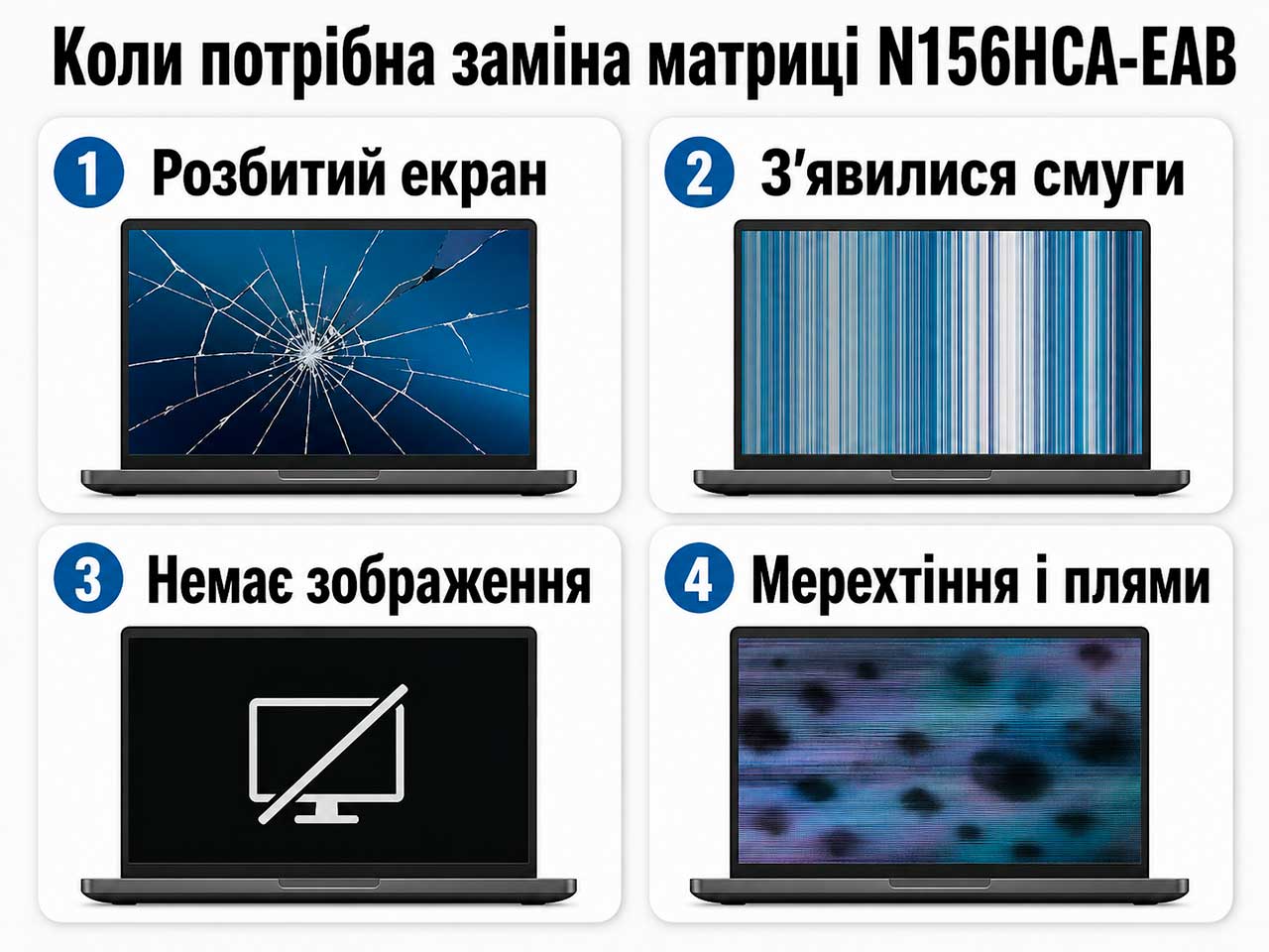 Заміна пошкодженого екрана ноутбука на матрицю N156HCA-EAB